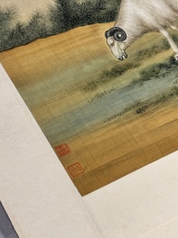 Ma Jin 馬晉 (1900-1970): 'Sheep, Donkeys, Rabbits and a Polar bear', ink and colour on silk