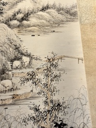 In the manner of Qi Gong 啟功 (1912-2005): 'Mountainous landscape', ink and colour on paper