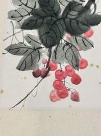 In the manner of Qi Gong 啟功 (1912-2005): 'Grapes' and 'Bamboo', ink and colour on paper, dated 1988