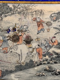 In the manner of Chen Shaofeng 陳兆鳳 (Late Qing Dynasty): 'Qinggong 清供', ink and colour on paper, Cixi mark, 20th C.