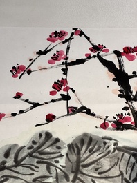 In the manner of Li Kuchan 李苦禪 (1899-1983): 'Chinese cabbage and prunus blossoms', ink and colour on paper