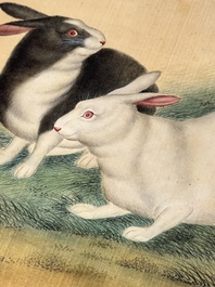 Ma Jin 馬晉 (1900-1970): 'Sheep, Donkeys, Rabbits and a Polar bear', ink and colour on silk