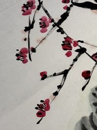 In the manner of Li Kuchan 李苦禪 (1899-1983): 'Chinese cabbage and prunus blossoms', ink and colour on paper