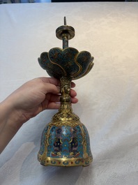 A pair of Chinese cloisonn&eacute; candle holders, 19th C.