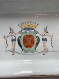 An extremely rare Chinese armorial rectangular basket with the arms of Sioc'han de Kersabiec, Kangxi, ca. 1715