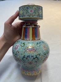 A Chinese famille rose altar vase with 'bajixiang' design, 'benbahu', Qianlong mark, 20th C.