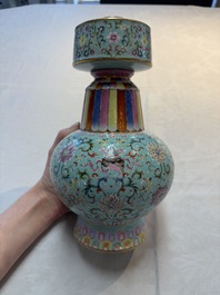 A Chinese famille rose altar vase with 'bajixiang' design, 'benbahu', Qianlong mark, 20th C.