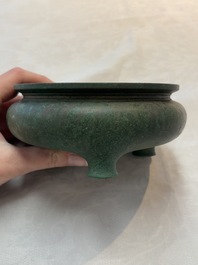 A Chinese bronze tripod censer, Nei Tan Jiao She 内坛郊社 and Qing Qian Gong 清乾宫 mark, 18/19th C.