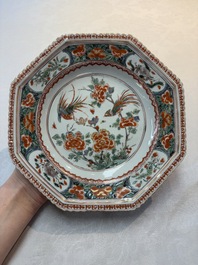 A Chinese famille verte octagonal plate and a 'reticulated border' plate, Kangxi
