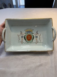 An extremely rare Chinese armorial rectangular basket with the arms of Sioc'han de Kersabiec, Kangxi, ca. 1715