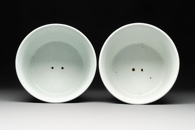 A pair of Chinese blue-glazed jardini&egrave;res, Yongzheng mark, 19th C.