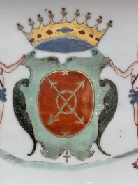 An extremely rare Chinese armorial rectangular basket with the arms of Sioc'han de Kersabiec, Kangxi, ca. 1715
