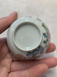 A set of six Chinese famille rose cups and saucers with birds among flowering branches, Yongzheng/Qianlong