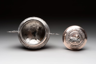 A Vietnamese or Chinese silver tripod censer and cover, 19/20th C.