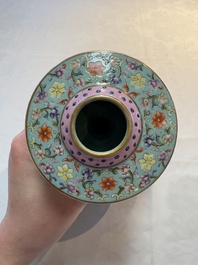 A Chinese famille rose altar vase with 'bajixiang' design, 'benbahu', Qianlong mark, 20th C.