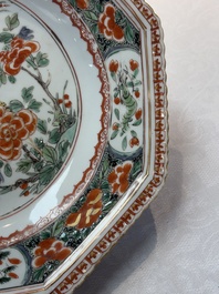 A Chinese famille verte octagonal plate and a 'reticulated border' plate, Kangxi