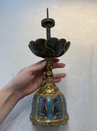 A pair of Chinese cloisonn&eacute; candle holders, 19th C.
