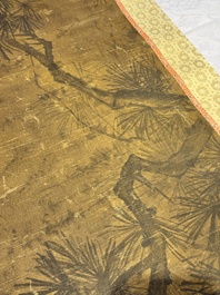 Chinese school: 'Eight cranes under a pine tree', ink and colour on silk, probably Qing