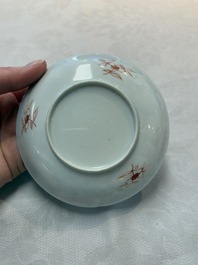 A set of six Chinese famille rose cups and saucers with birds among flowering branches, Yongzheng/Qianlong