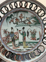 A Chinese famille verte octagonal plate and a 'reticulated border' plate, Kangxi