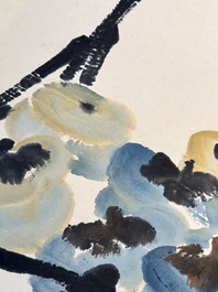 In the manner of Qi Baishi 齊白石 (1864-1957): 'Persimmons' and Wang Fuchang 王福厂(1880-1960): 'Calligraphy', ink and colour on paper