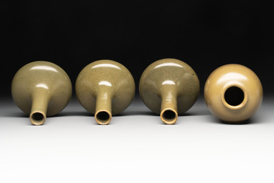Four Chinese teadust-glazed vases and a brush washer, 19th C.