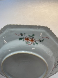 A Chinese famille verte octagonal plate and a 'reticulated border' plate, Kangxi