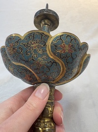 A pair of Chinese cloisonn&eacute; candle holders, 19th C.