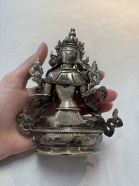 A Tibetan gilt-bronze Tara and a silver Tara, 19/20th C.