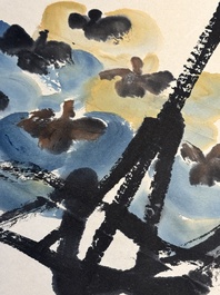 In the manner of Qi Baishi 齊白石 (1864-1957): 'Persimmons' and Wang Fuchang 王福厂(1880-1960): 'Calligraphy', ink and colour on paper