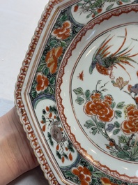 A Chinese famille verte octagonal plate and a 'reticulated border' plate, Kangxi