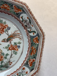 A Chinese famille verte octagonal plate and a 'reticulated border' plate, Kangxi