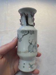A Chinese famille rose vase and a small qianjiang cai vase, Qianlong mark, 19th C.