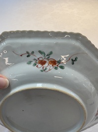 A Chinese famille verte octagonal plate and a 'reticulated border' plate, Kangxi