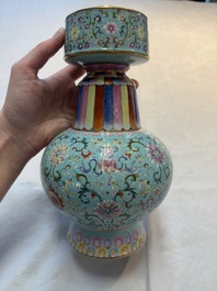 A Chinese famille rose altar vase with 'bajixiang' design, 'benbahu', Qianlong mark, 20th C.