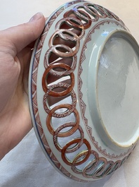 A Chinese famille verte octagonal plate and a 'reticulated border' plate, Kangxi