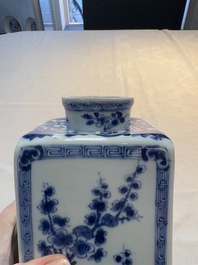 A Chinese blue and white square flask and cover with floral design, Kangxi