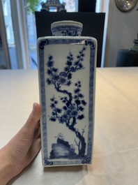 A Chinese blue and white square flask and cover with floral design, Kangxi