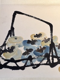 In the manner of Qi Baishi 齊白石 (1864-1957): 'Persimmons' and Wang Fuchang 王福厂(1880-1960): 'Calligraphy', ink and colour on paper