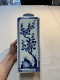 A Chinese blue and white square flask and cover with floral design, Kangxi