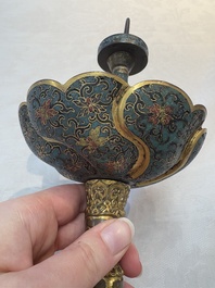 A pair of Chinese cloisonn&eacute; candle holders, 19th C.