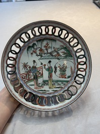 A Chinese famille verte octagonal plate and a 'reticulated border' plate, Kangxi
