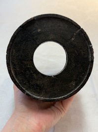 A Chinese hardstone, mother-of-pearl and silver embellished zitan bitong, Chongzhen mark, 17/18th C.