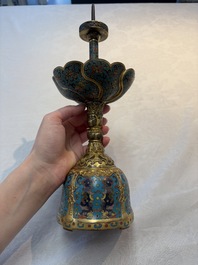 A pair of Chinese cloisonn&eacute; candle holders, 19th C.