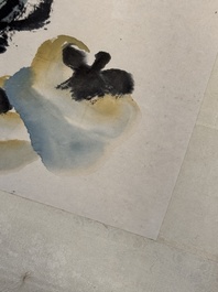 In the manner of Qi Baishi 齊白石 (1864-1957): 'Persimmons' and Wang Fuchang 王福厂(1880-1960): 'Calligraphy', ink and colour on paper
