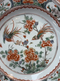 A Chinese famille verte octagonal plate and a 'reticulated border' plate, Kangxi