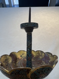 A pair of Chinese cloisonn&eacute; candle holders, 19th C.