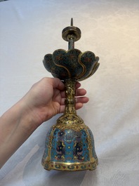A pair of Chinese cloisonn&eacute; candle holders, 19th C.
