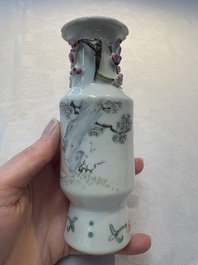 A Chinese famille rose vase and a small qianjiang cai vase, Qianlong mark, 19th C.
