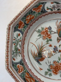 A Chinese famille verte octagonal plate and a 'reticulated border' plate, Kangxi